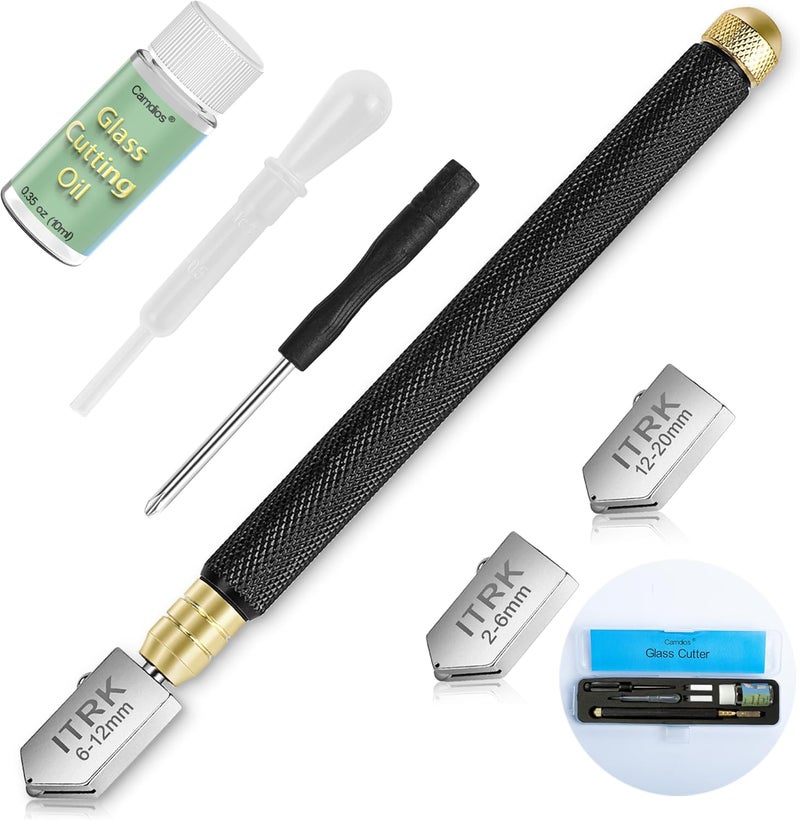 Camdios Glass Cutter 2mm-20mm & Glass Cutting Oil, Professional Upgrade Glass Cutters Tools with Carbide Tip & Automatic Oil Feed, Pencil Style Ergonomic Tool for Cutting Thick Glass, Tiles, Mirror, Mosaic - Image 1